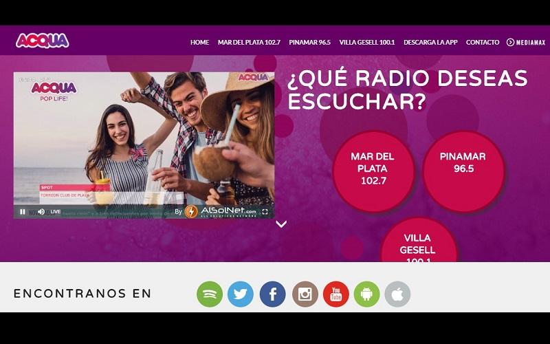 Portada de Radio Acqua lanzó su nuevo web site