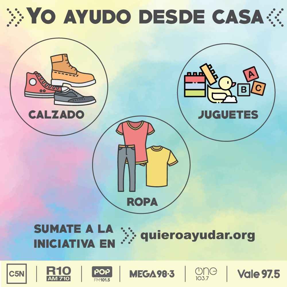 Portada de #YoAyudoDesdeCasa, iniciativa solidaria de C5N, Radio 10, Pop 101.5, Mega 98.3, One 103.7 y Vale 97.5