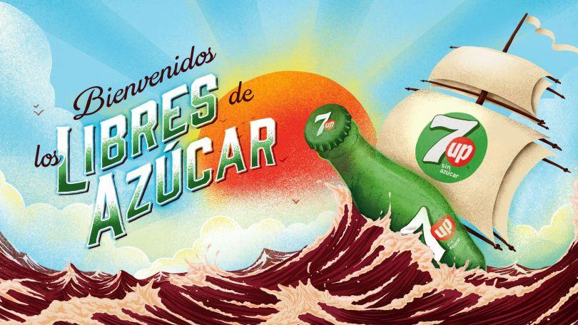 Portada de "Libres de azucar", nueva campaña de La América para 7UP