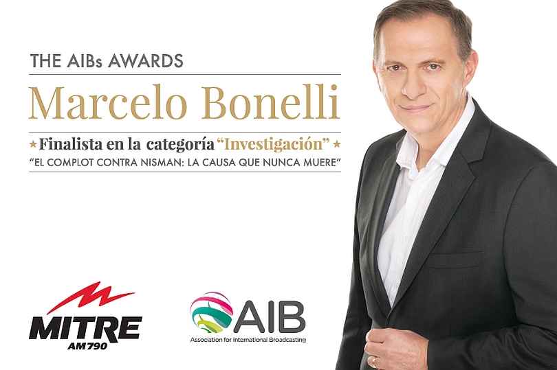 Portada de Marcelo Bonelli finalista en los premios AIBs con “El complot contra Nisman: La causa que nunca muere” para Radio Mitre